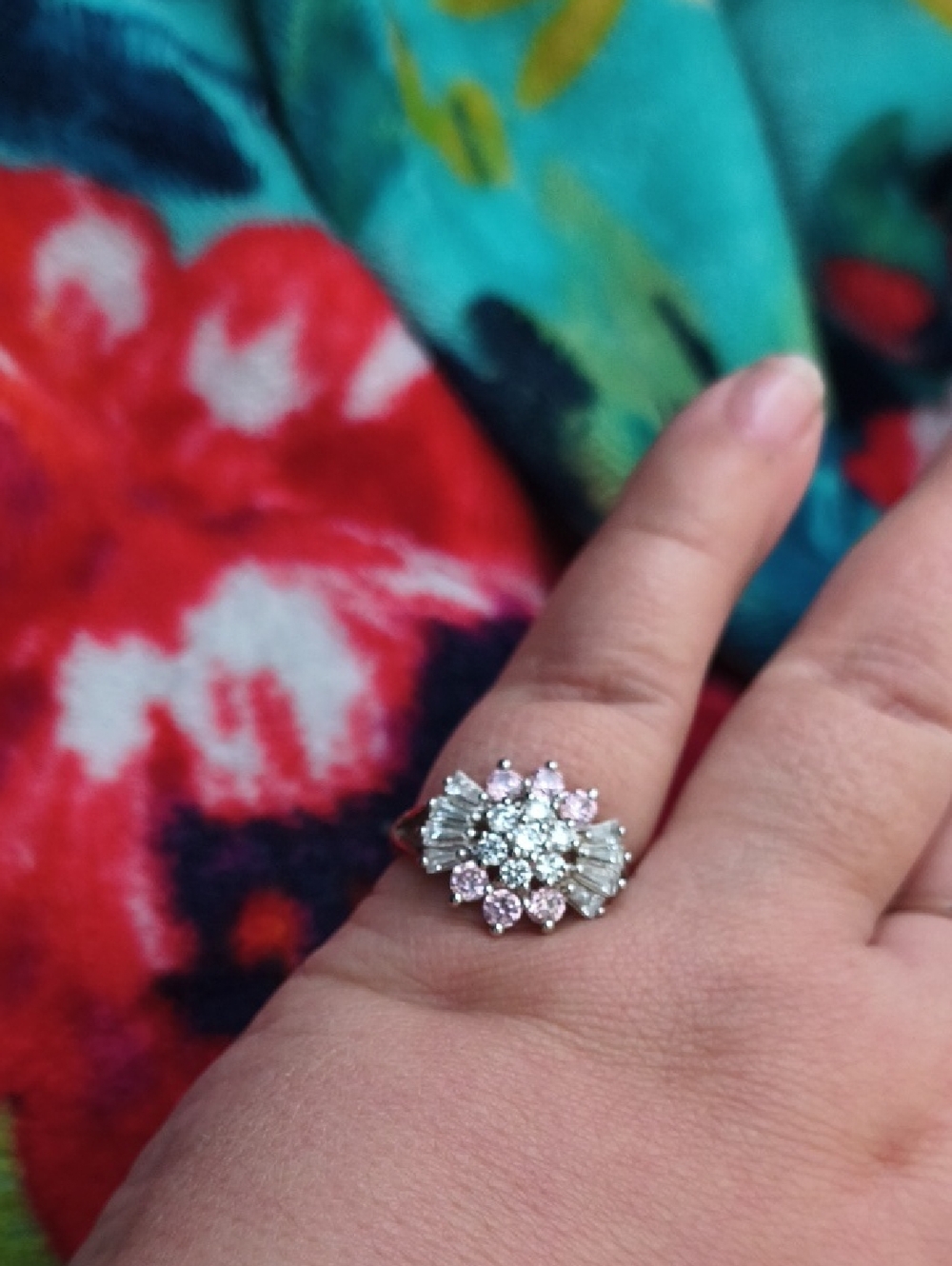 Adorable Pink & White Topaz Sterling Silver Ring Size 8
